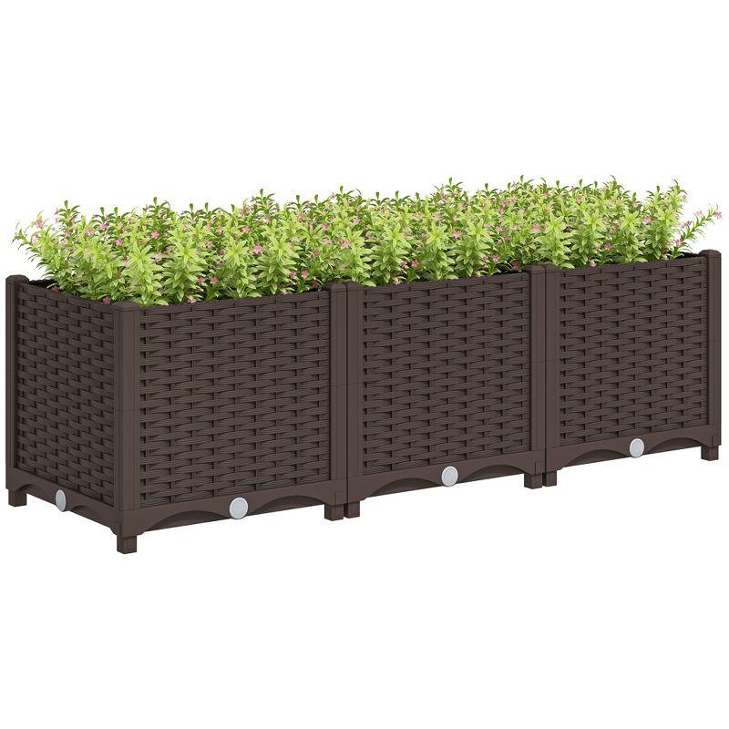 Brown Wicker Plastic Raised Garden Bed with Drainage Holes