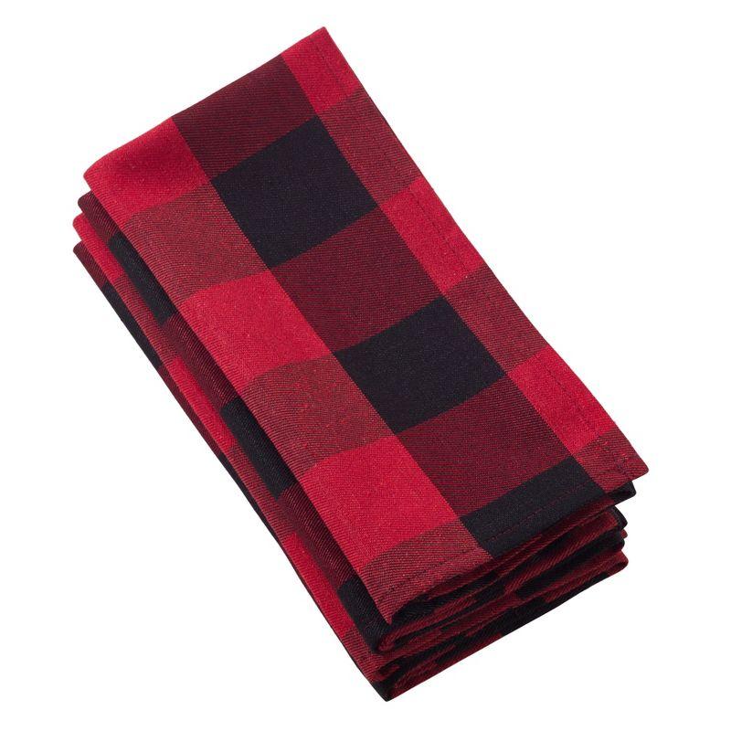 Red and Black Cotton Blend Buffalo Plaid Napkins, Set of 4