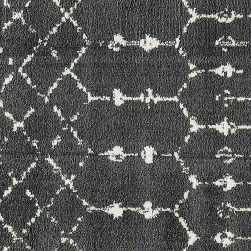 Dark Gray and Ivory Geometric Bohemian Low Pile Rug, 2' x 6'