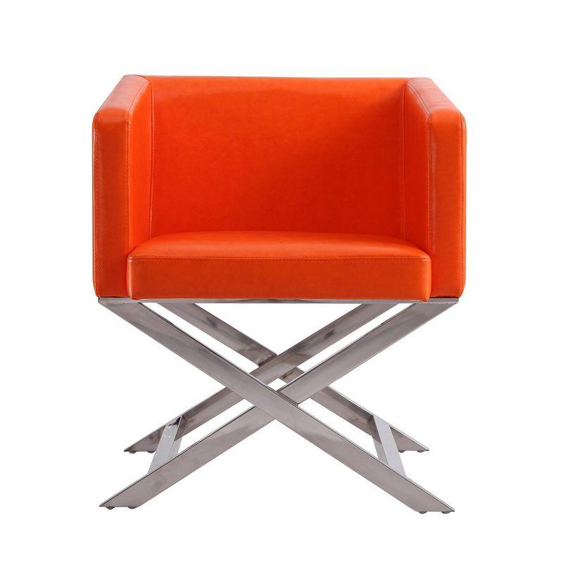 Hollywood Orange Faux Leather and Metal Directors Accent Chair