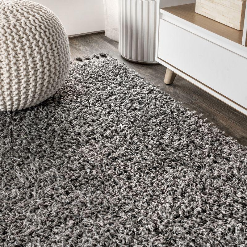 3'x5' Mercer Shag Plush Tassel Area Rug, Charcoal - JONATHAN Y