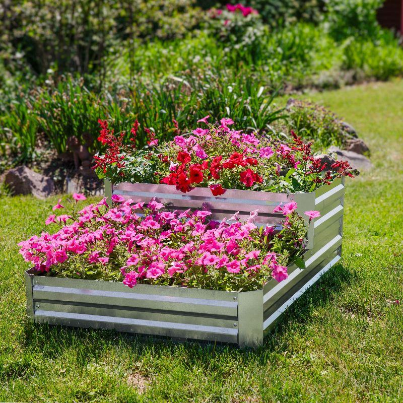 Sunnydaze 2-Tier Galvanized Steel Raised Garden Bed - 17.5" H - Silver