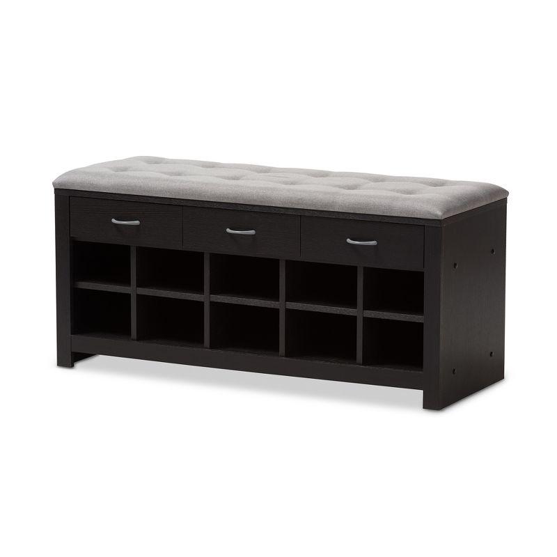 Modern and Contemporary Espresso Finished Fabric Upholstered Cushioned Entryway Bench Light Gray, Dark Brown - Baxton Studio: Polyester