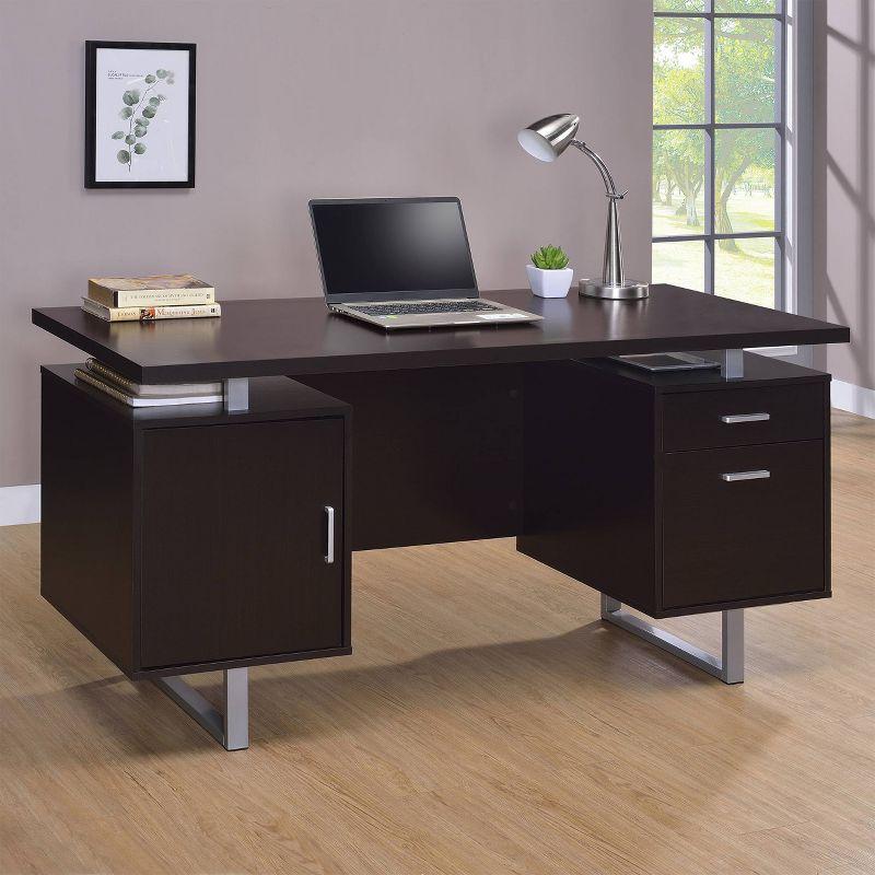 Lawtey 2 Drawer Office Desk Cappuccino - Coaster: Floating Top, Steel Legs, File Storage