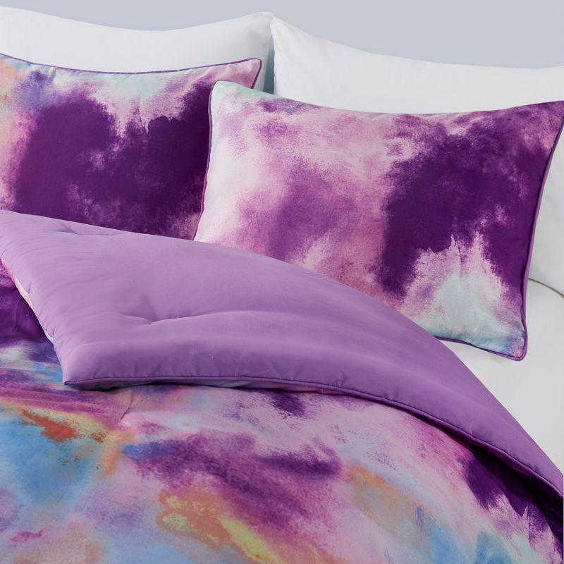 Cassiopeia Watercolor Tie Dye Printed Comforter Set with Throw Pillow