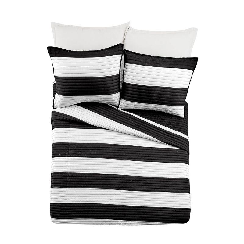 Lavelle Black/White Stripe Reversible Quilt Set