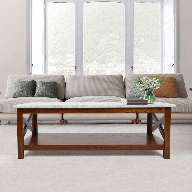 The Bianco Collection Agatha 44" Rectangular Italian Carrara White Marble Coffee Table