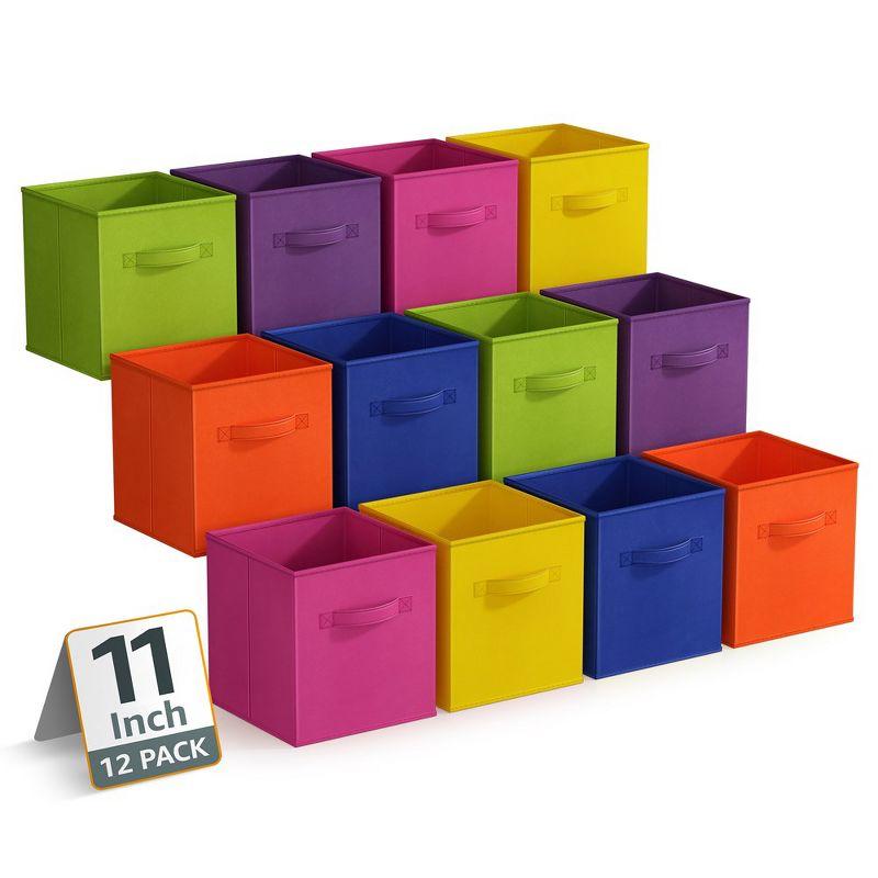Sorbus 11 Inch 12 Pack Sturdy Collapsible Fabric Storage Cubes with Handle - for Organizing Clothes, Toys, Books, Shelves & more