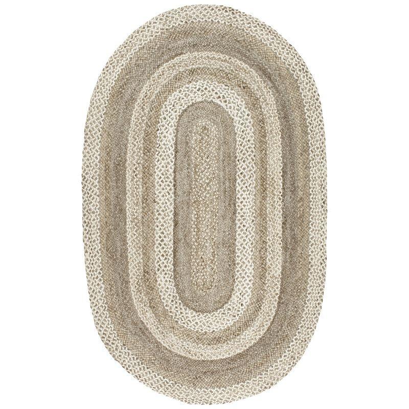 nuLOOM Charlene Braided Border Jute Area Rug, Oval 3' x 5', Natural