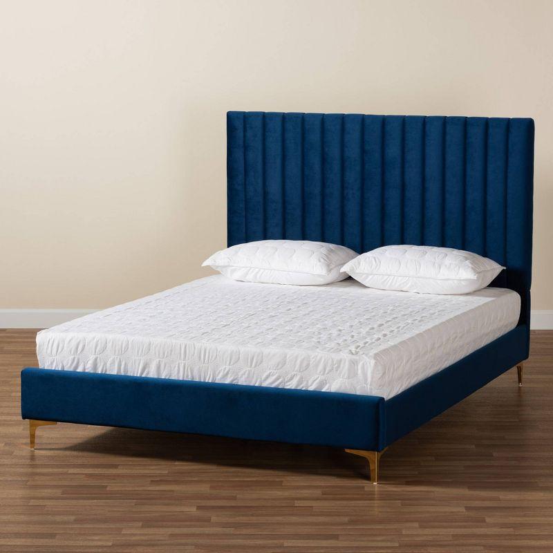 Serrano Velvet Fabric Upholstered and Metal Platform Bed - Baxton Studio