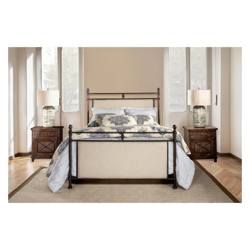 King Ashley Metal and Upholstered Bed Set Linen Stone Fabric/Rustic Brown - Hillsdale Furniture