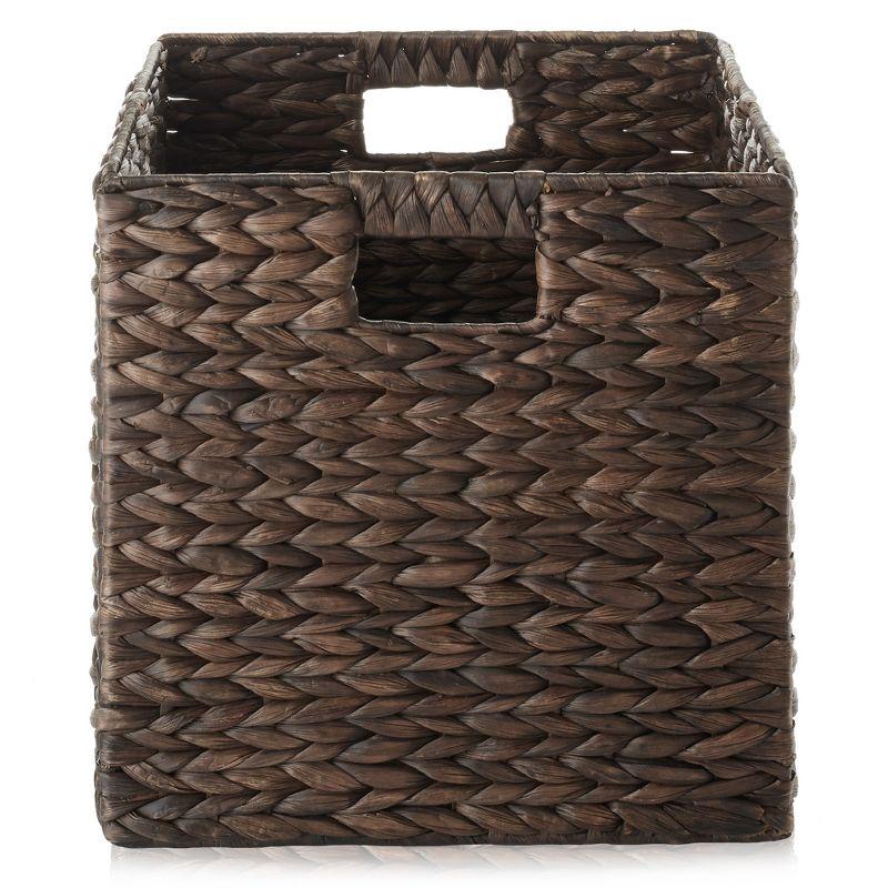 Casafield 12" x 12" Water Hyacinth Storage Baskets - Set of 2 Collapsible Cubes, Woven Bin Organizers for Bathroom, Bedroom, Laundry, Pantry, Shelves