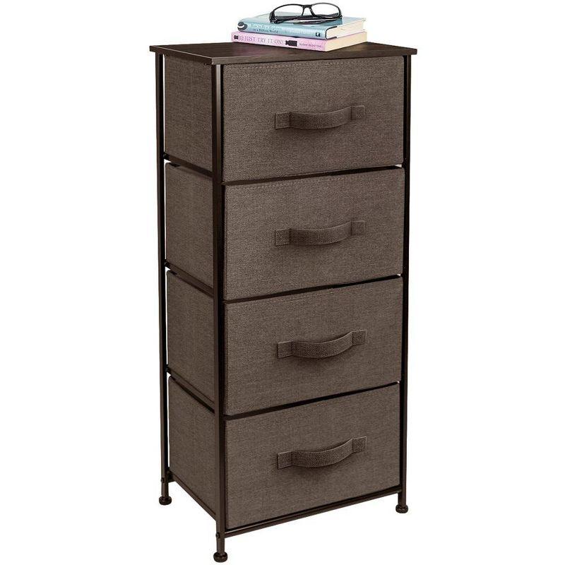 Sorbus 4 Drawers Chest Nightstand - Storage for Closet, Home, College Dorm - Features Steel Frame, Wood Top, & Fabric Bins (Brown)