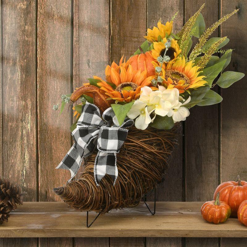 20" Harvest Sunflower and Pumpkin Cornucopia Centerpiece