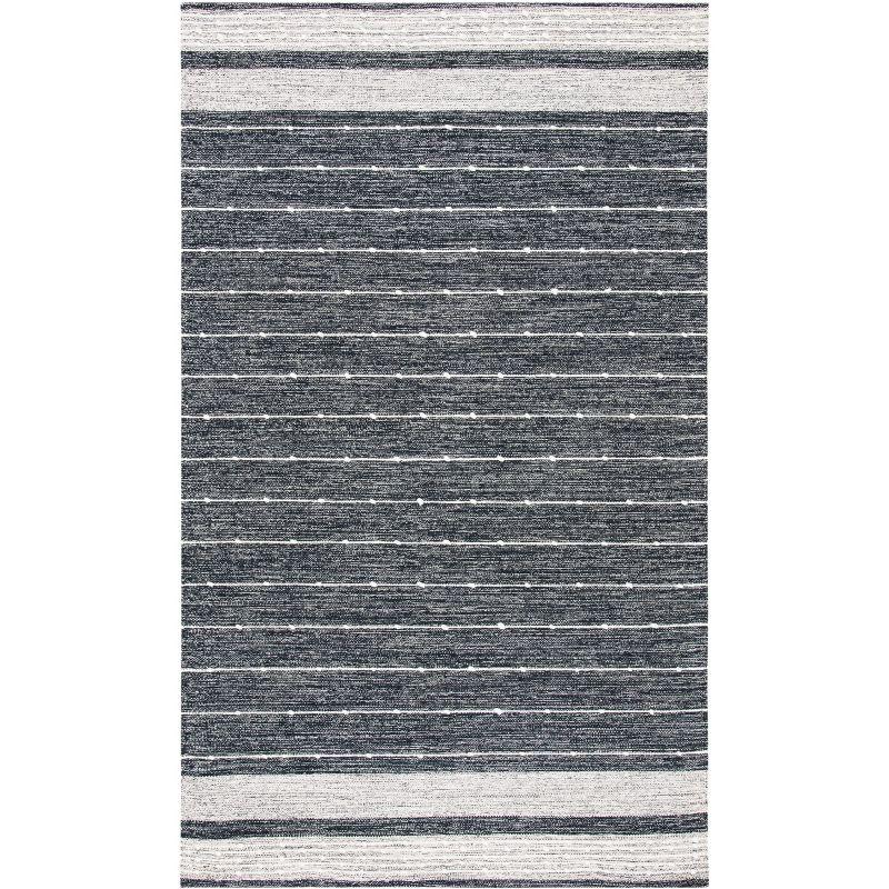 Boho-Chic Black and Ivory Striped Kilim 3'x5' Wool-Cotton Rug