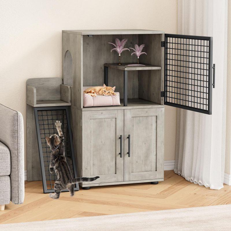 Modern Villa Litter Box Enclosure with Platform, Double Layer Hidden Furniture