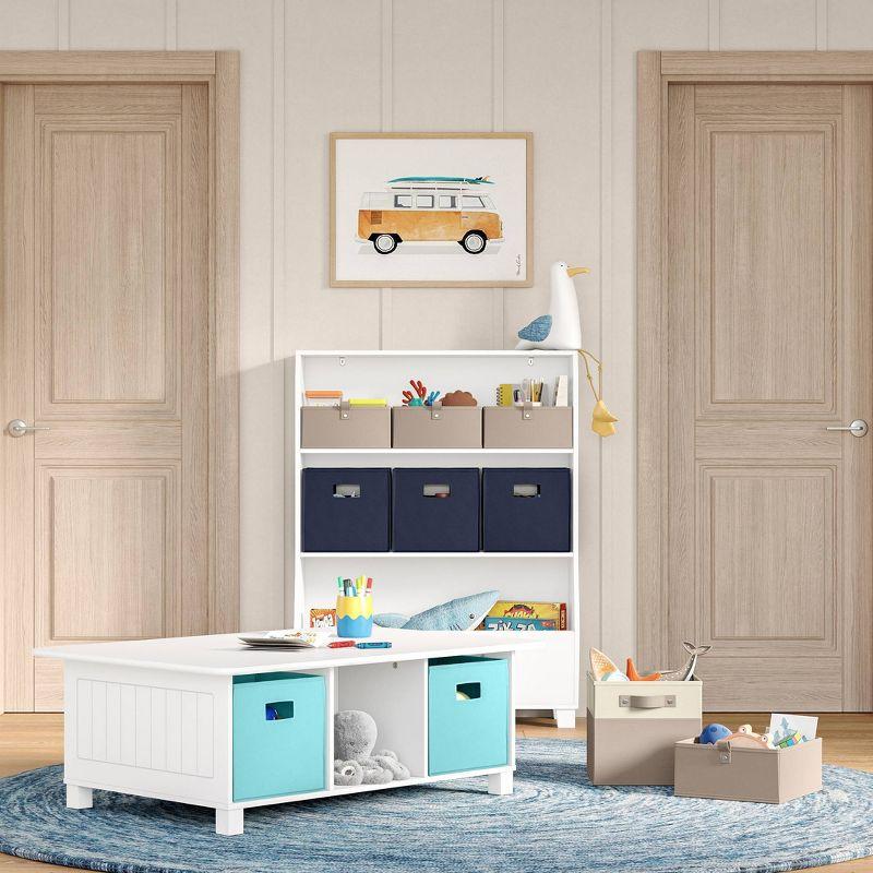 White Adjustable Kids Bookshelf with Toy Storage Bins