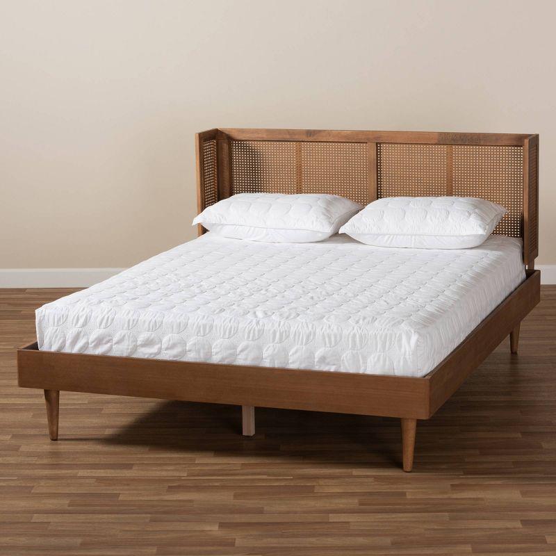 King Rina Wood Platform Bed with Synthetic Rattan Headboard - Baxton Studio