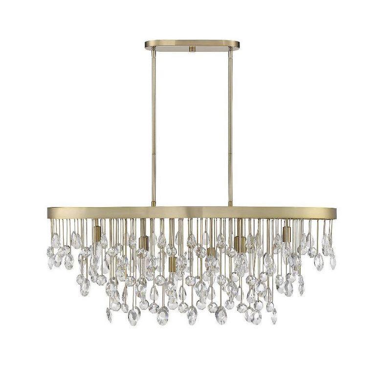 Livorno Noble Brass 8-Light Linear Chandelier with Clear Faceted Crystals