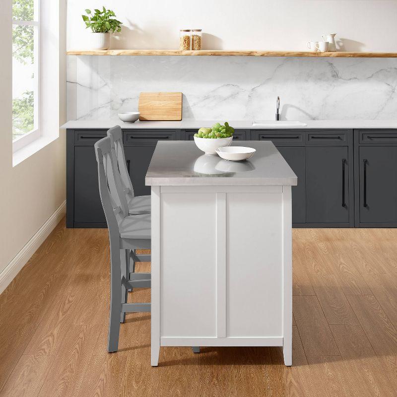 Silvia Stainless Steel Top Kitchen Island with X Back Stools White/Gray - Crosley