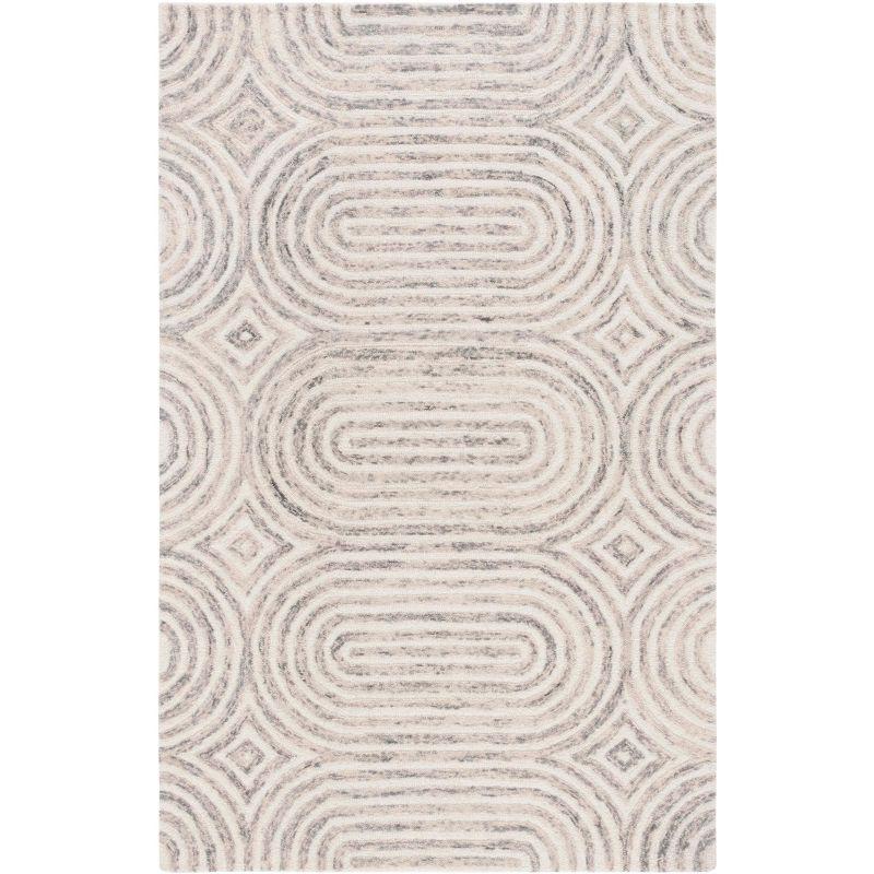 Gray and Ivory Hand-Tufted Wool Geometric Area Rug 5' x 8'