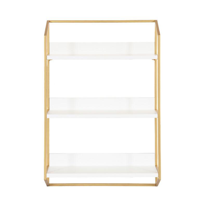 Elegant White and Gold 3-Tier Floating Wooden Wall Shelf