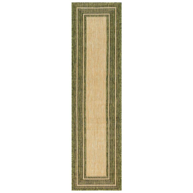 Green and Beige Flat Woven Indoor/Outdoor Runner Rug