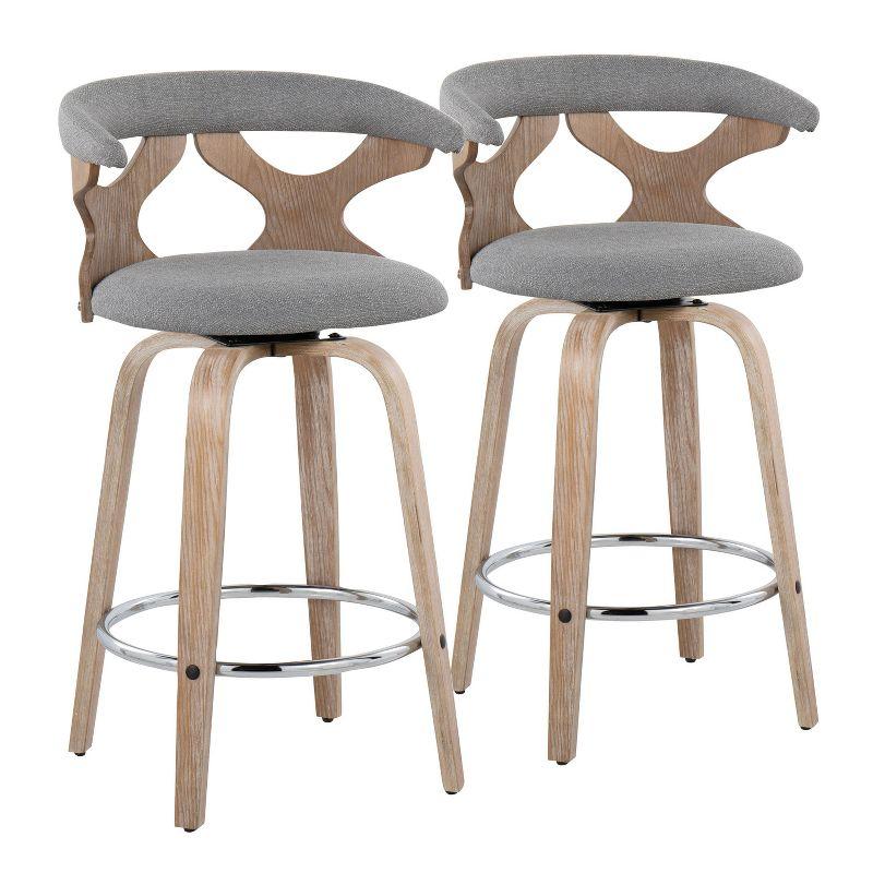 Gardenia Gray Swivel Counter Stools with Chrome Footrest, Set of 2