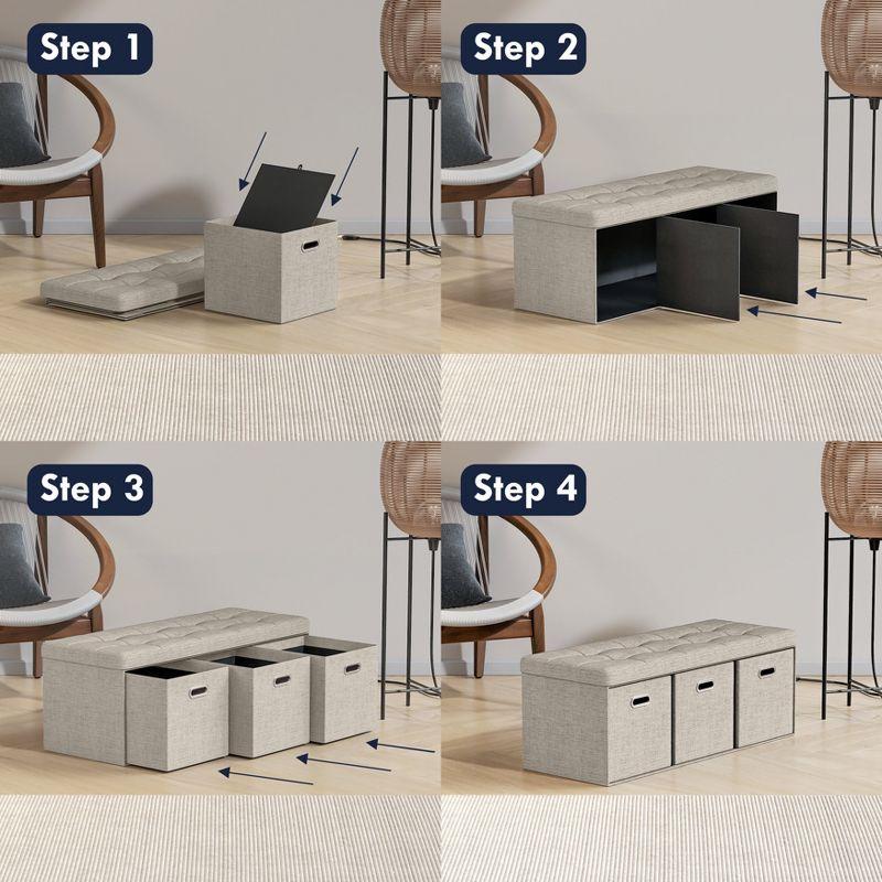 Ornavo Home Collapsible Large Storage Bench Ottoman with Drawers - 40" Inch - Charcoal Gray
