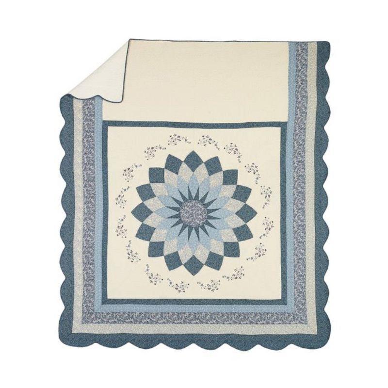 Modern Heirloom Queen Charlotte Bedspread Blue: Floral Pattern, Machine Washable, Plain Weave