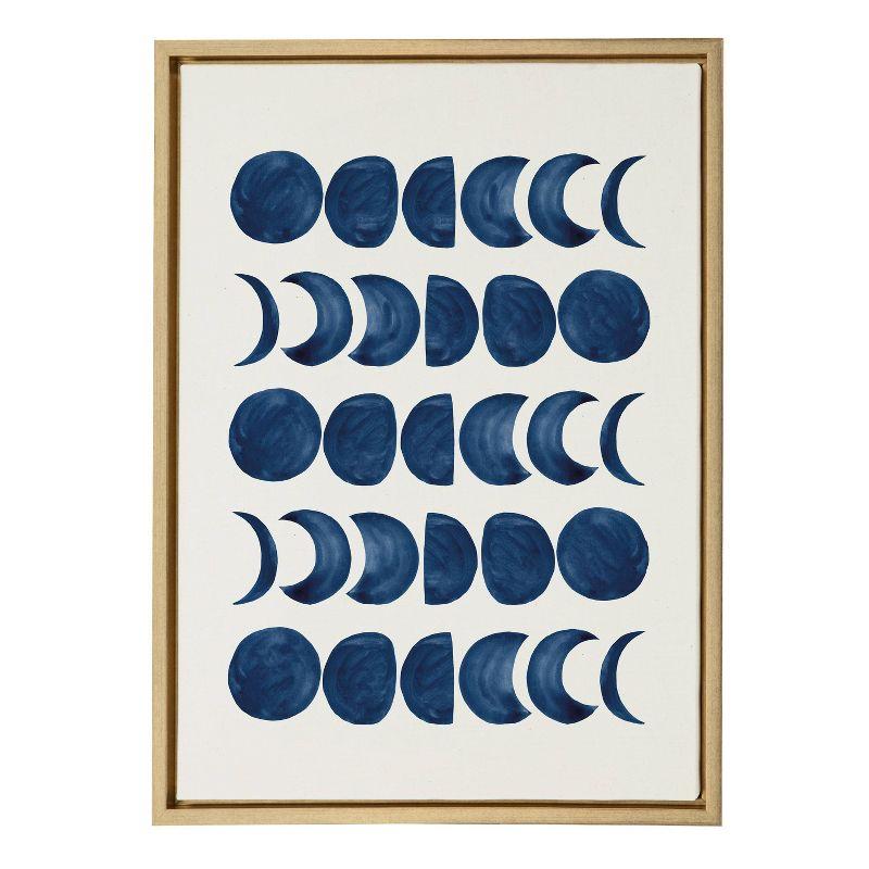 Sylvie Moon Phases Blue Abstract Canvas Art with Gold Frame