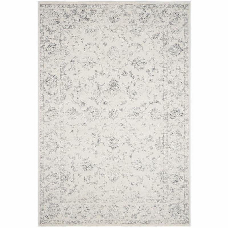 Elegant Cream & Grey Synthetic Rectangular Rug, 6'7" X 9'2"