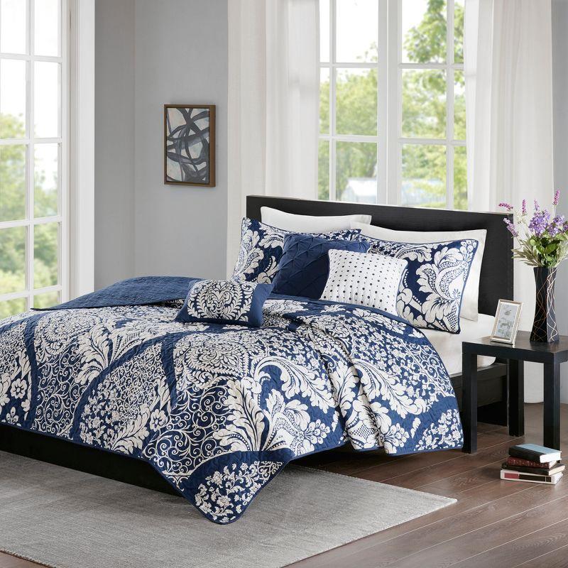 Indigo and White Cotton Reversible King Quilt Set