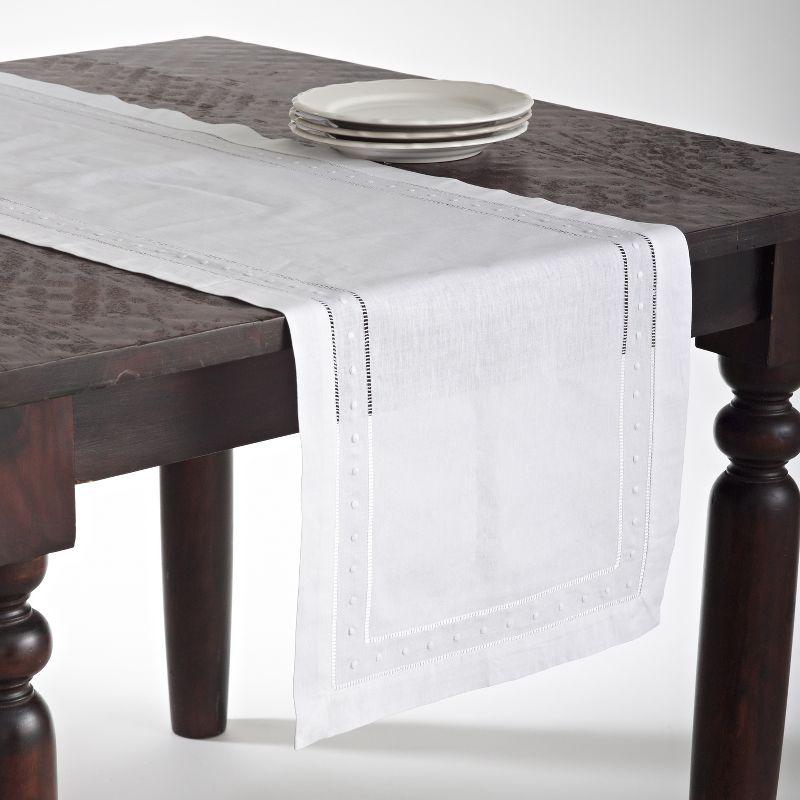 White Cotton Embroidered Hemstitch Table Runner 16" x 72"