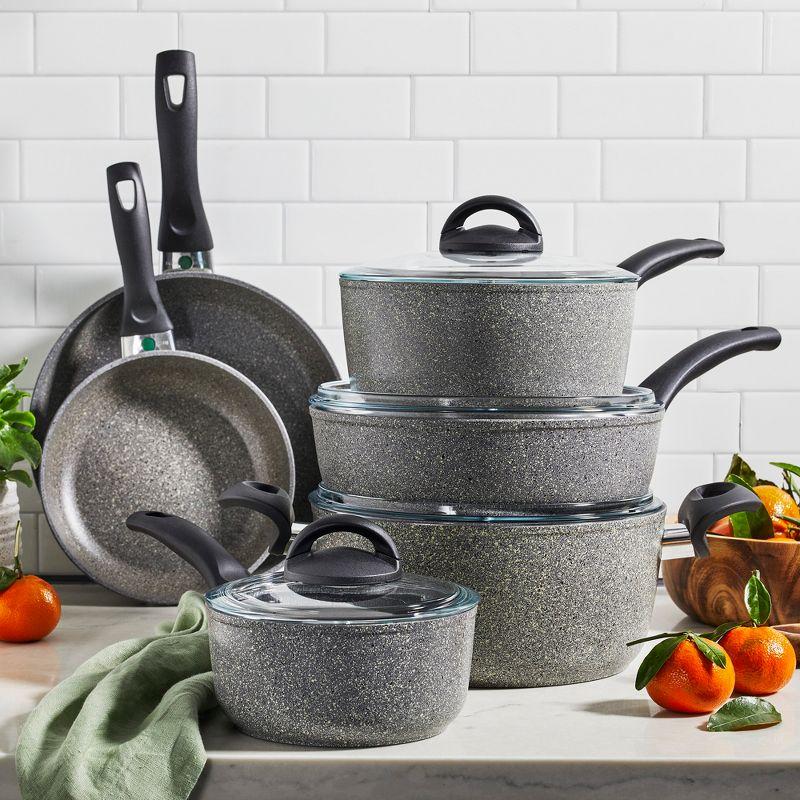 Gray 10-Piece Aluminum Nonstick Cookware Set with Ceramic Finish