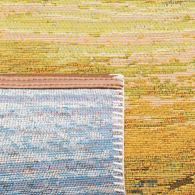 Coastal Breeze Blue and Gold Flat Woven Outdoor Rug 5'3" x 7'6"