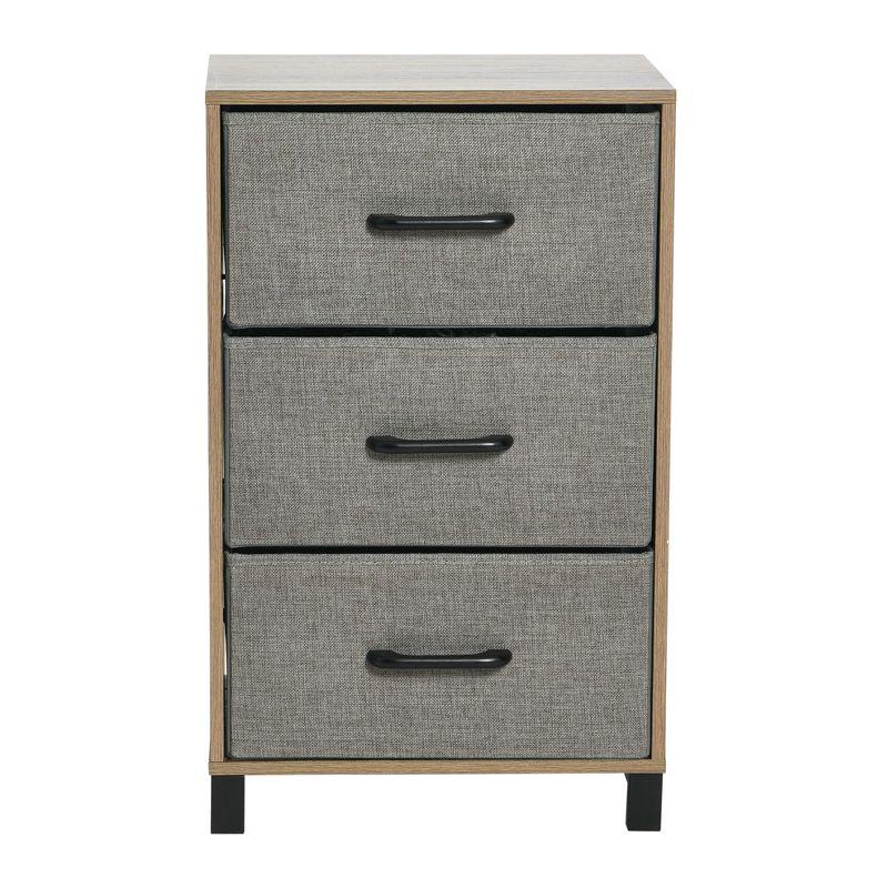 Household Essentials Dresser Nightstand Chest of Drawers Ashwood Rustic Wood Grain with 3 Grey Strorage Drawers