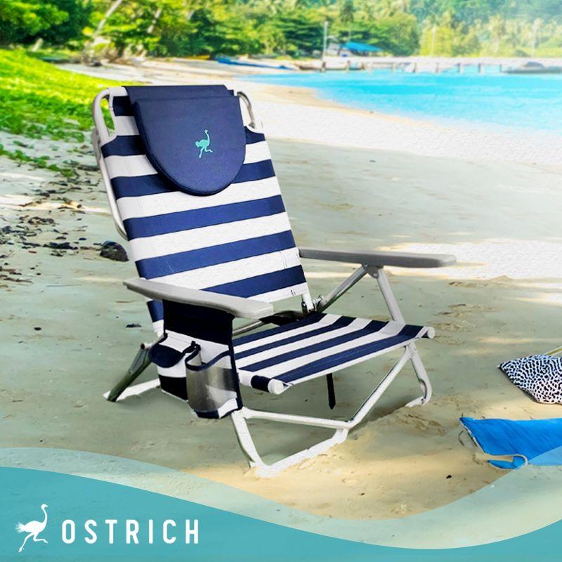 Ostrich On-Your-Back Sand Chair, Beach Reclining Lawn Chair w/Backpack Straps, Outdoor Furniture for Pool, Camping, or Backyard, Blue Stripe