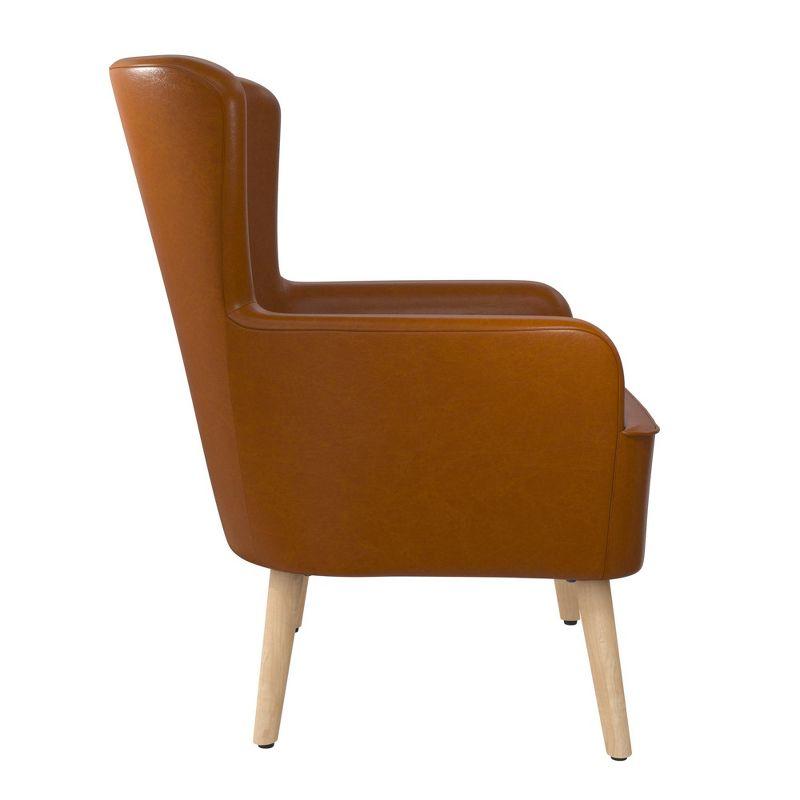 Novogratz William Accent Chair with Light Oak Legs, Camel Faux Leather