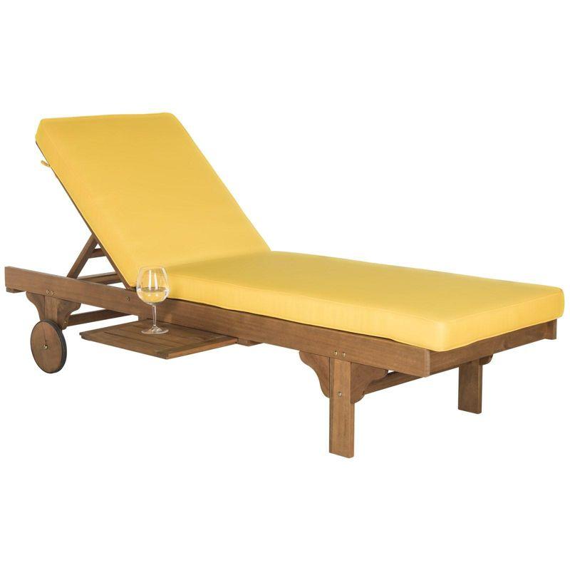 Natural Yellow Eucalyptus Wood Armless Chaise Lounger with Cushions