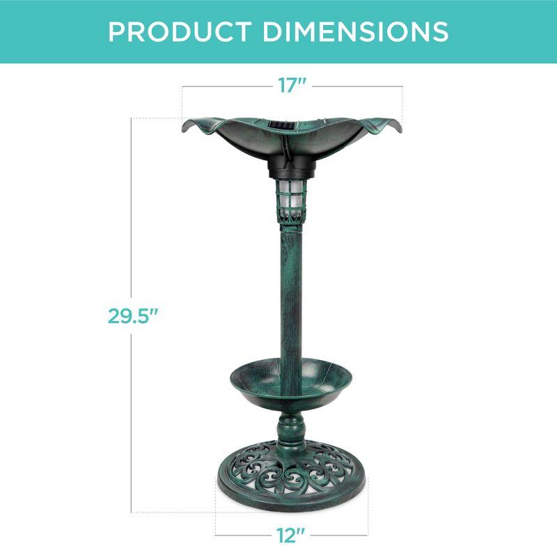 Green Solar Lighted Pedestal Bird Bath with Planter