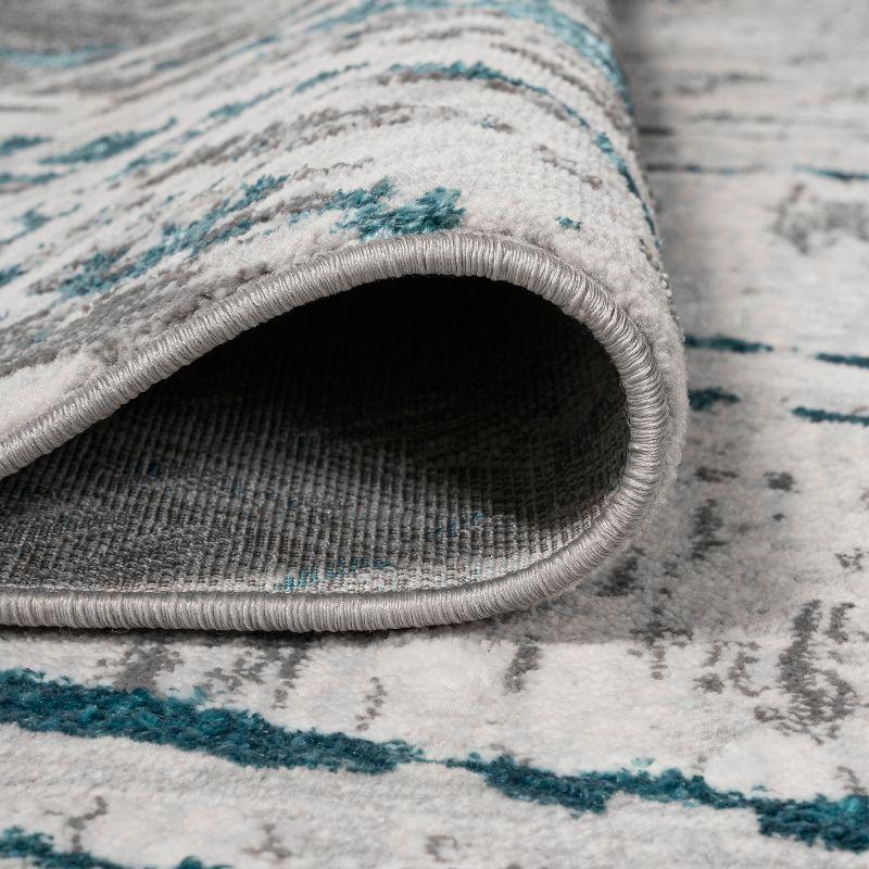 4'x6' Slant Modern Abstract Area Rug, Gray/Turquoise - JONATHAN Y