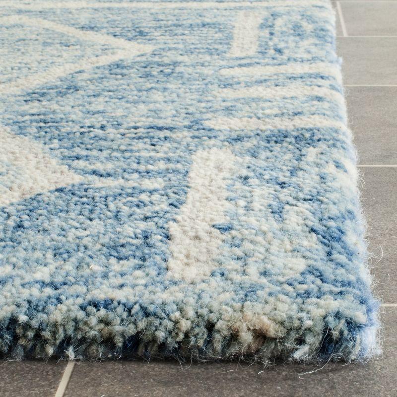 Blue Ivory Hand-Tufted Wool Rectangular Rug 3' x 5'