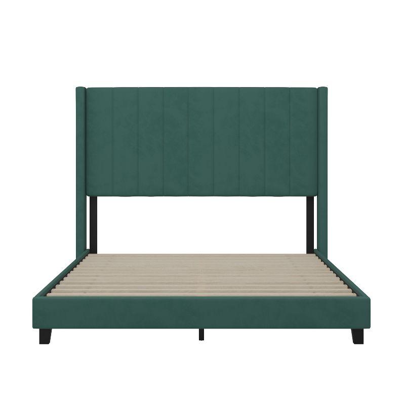 Emerald Velvet Queen Upholstered Platform Bed with Tufted Wingback Headboard