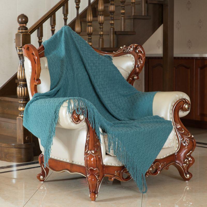 Decorative Throw Blanket - 50x60" Soft Knit with Fringe Edges for a Cozy Touch to Your Living Space