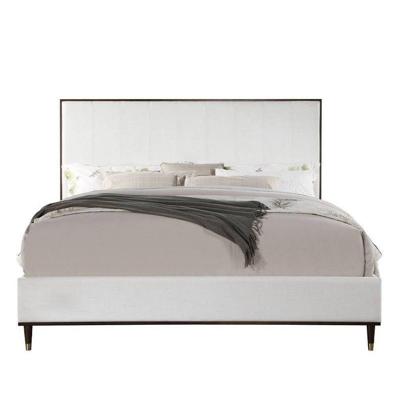 64.25" Queen Bed Carena Bed Light Gray Fabric White Brown Finish - Acme Furniture: Upholstered Headboard, Wood Frame, Box Spring Required