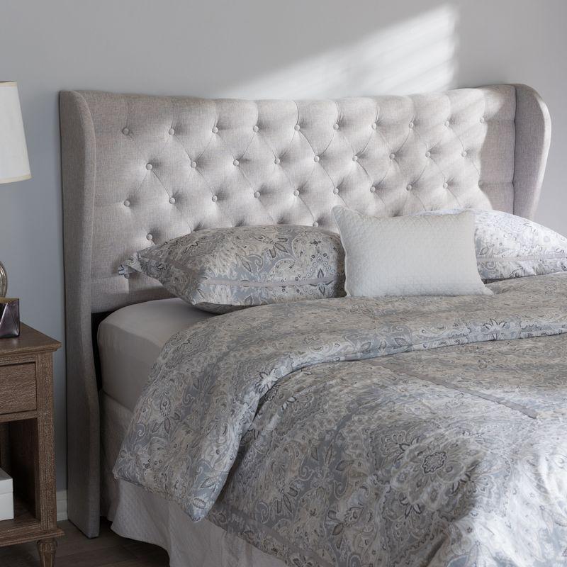 King Cadence Modern and Contemporary Fabric Button Tufted Winged Headboard Gray - Baxton Studio
