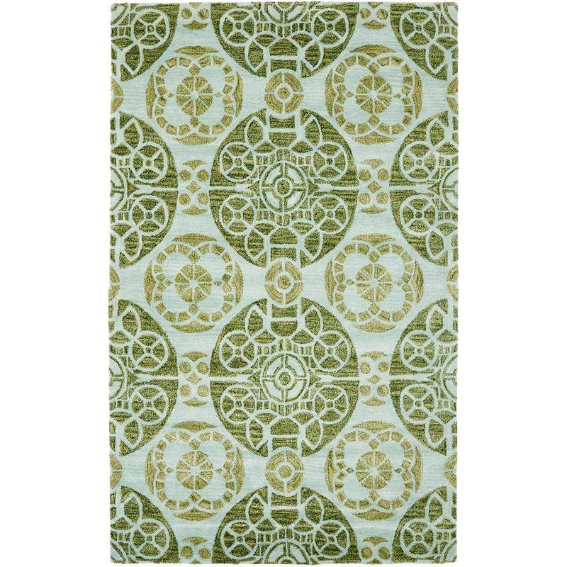 Handmade Turquoise and Green Wool Tufted Area Rug, 5' x 8'