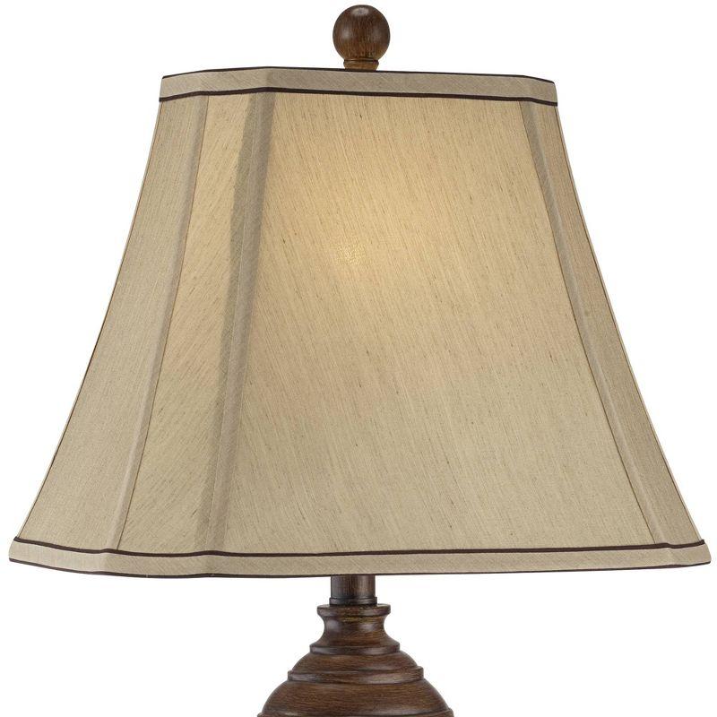 Regency Hill Traditional Table Lamp 28.5" Tall Carved Two Tone Brown Urn Shaped Beige Fabric Shade for Living Room Family Bedroom Bedside