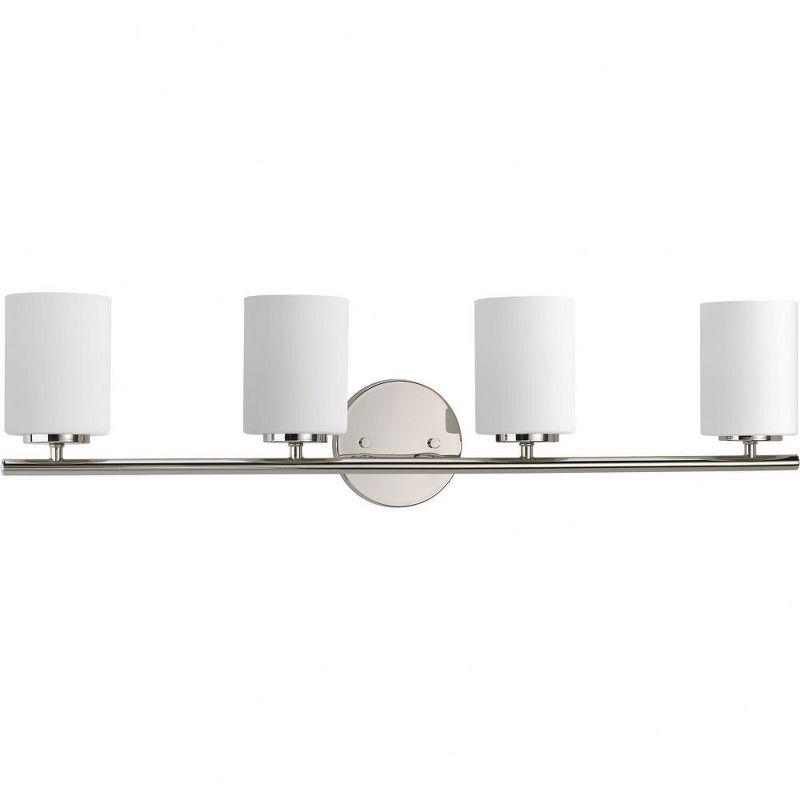 Progress Lighting Replay 4-Light Bath Vanity, Polished Nickel, Porcelain, Up/Down Mount, Brushed Nickel Finish, Shade Included